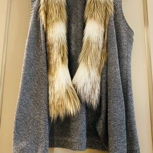 Skies Are Blue Charcoal Vest with Faux Fur